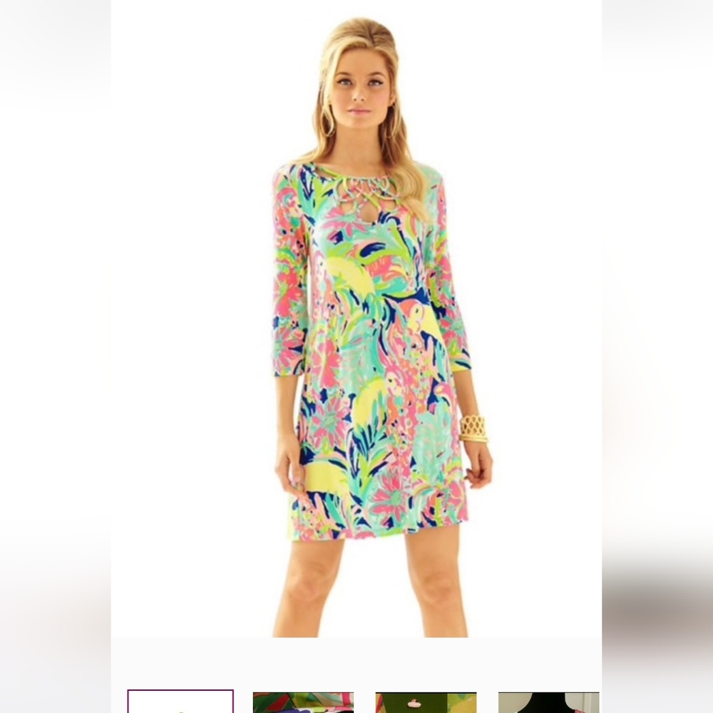 Lilly Pulitzer Lilianna Printed Loop-Neck Dress Neon Casa Banana Small - Picture 2 of 8
